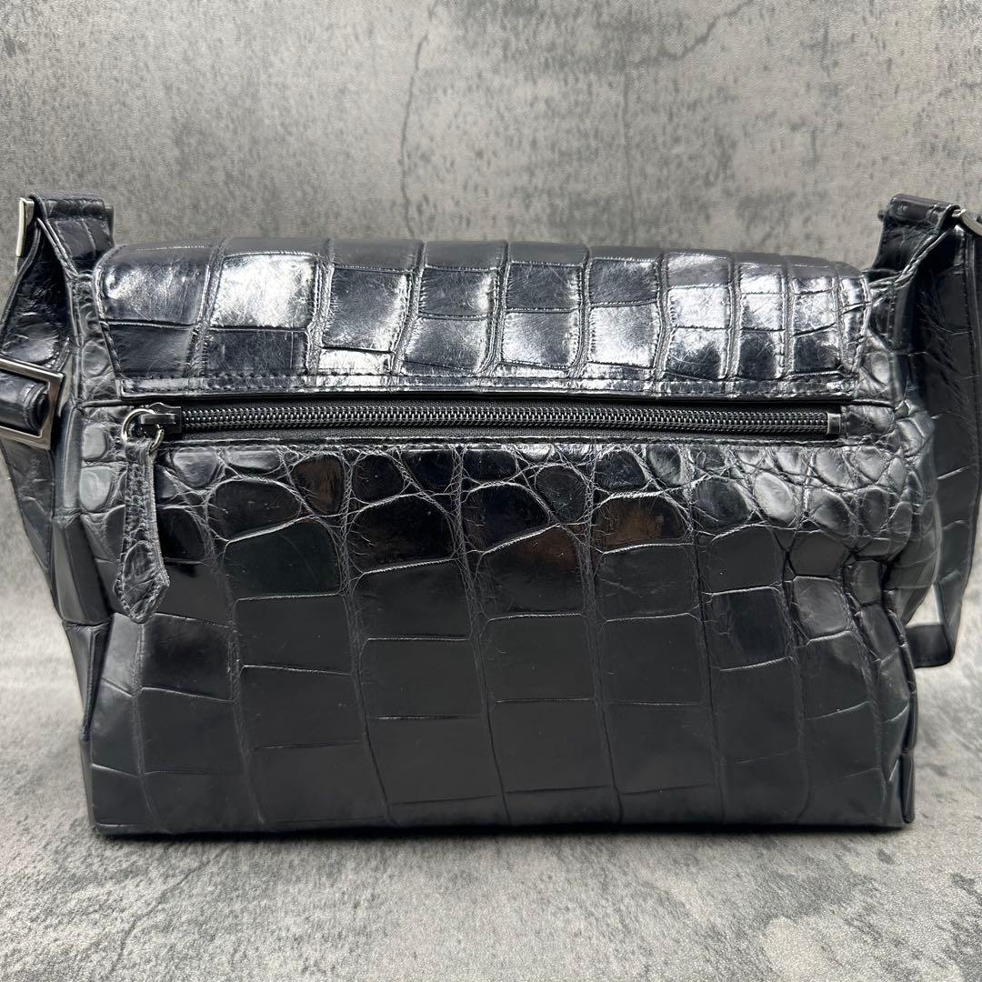 JRA クロコダイル メッセンジャーバッグ エキゾチックレザー 黒 斜め掛け