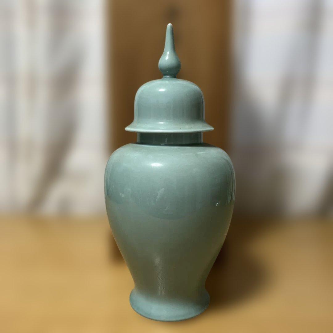 深川製磁 青磁 冠付 花瓶 宮内庁御用達 桐箱付き