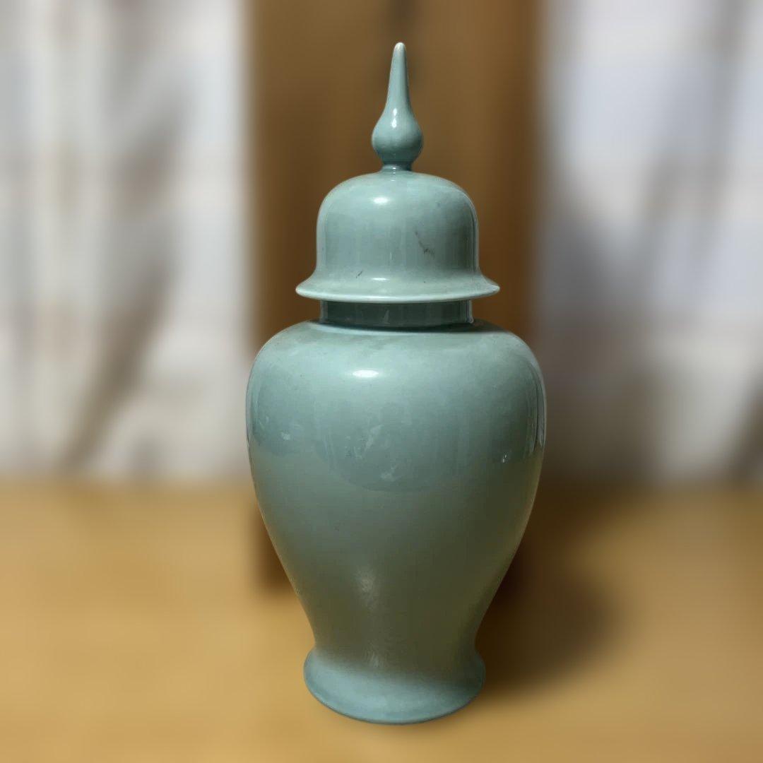 深川製磁 青磁 冠付 花瓶 宮内庁御用達 桐箱付き