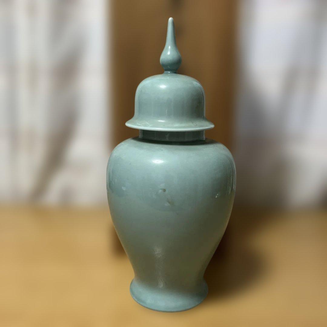 深川製磁 青磁 冠付 花瓶 宮内庁御用達 桐箱付き