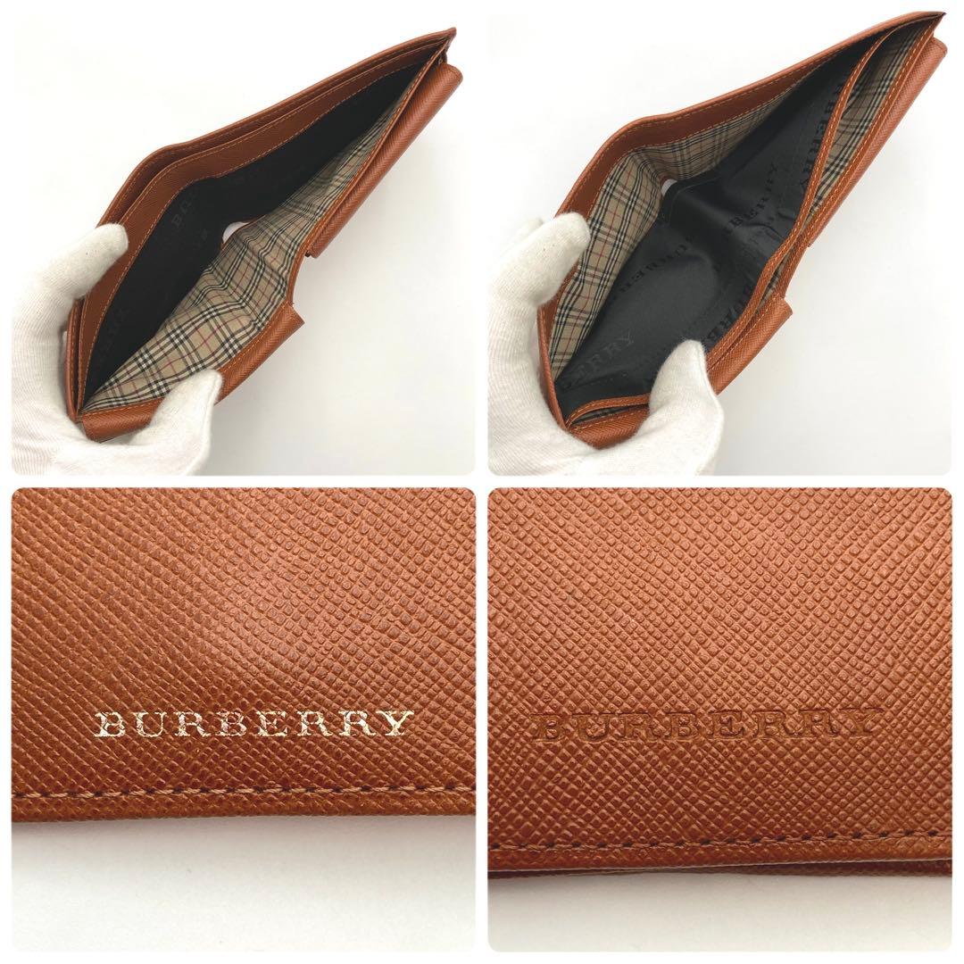 ☆キーウィ☆...✨BURBERRY 二つ折り財布 サフィアーノレザー 茶