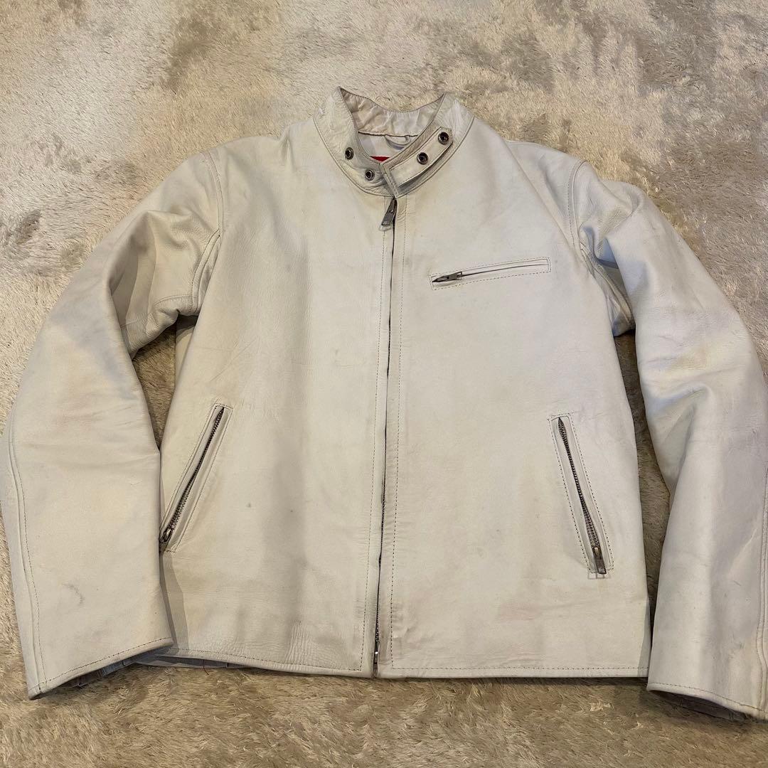 特大3L ホーンワークス　レザージャケット　シングル　ライダース　メンズ　白