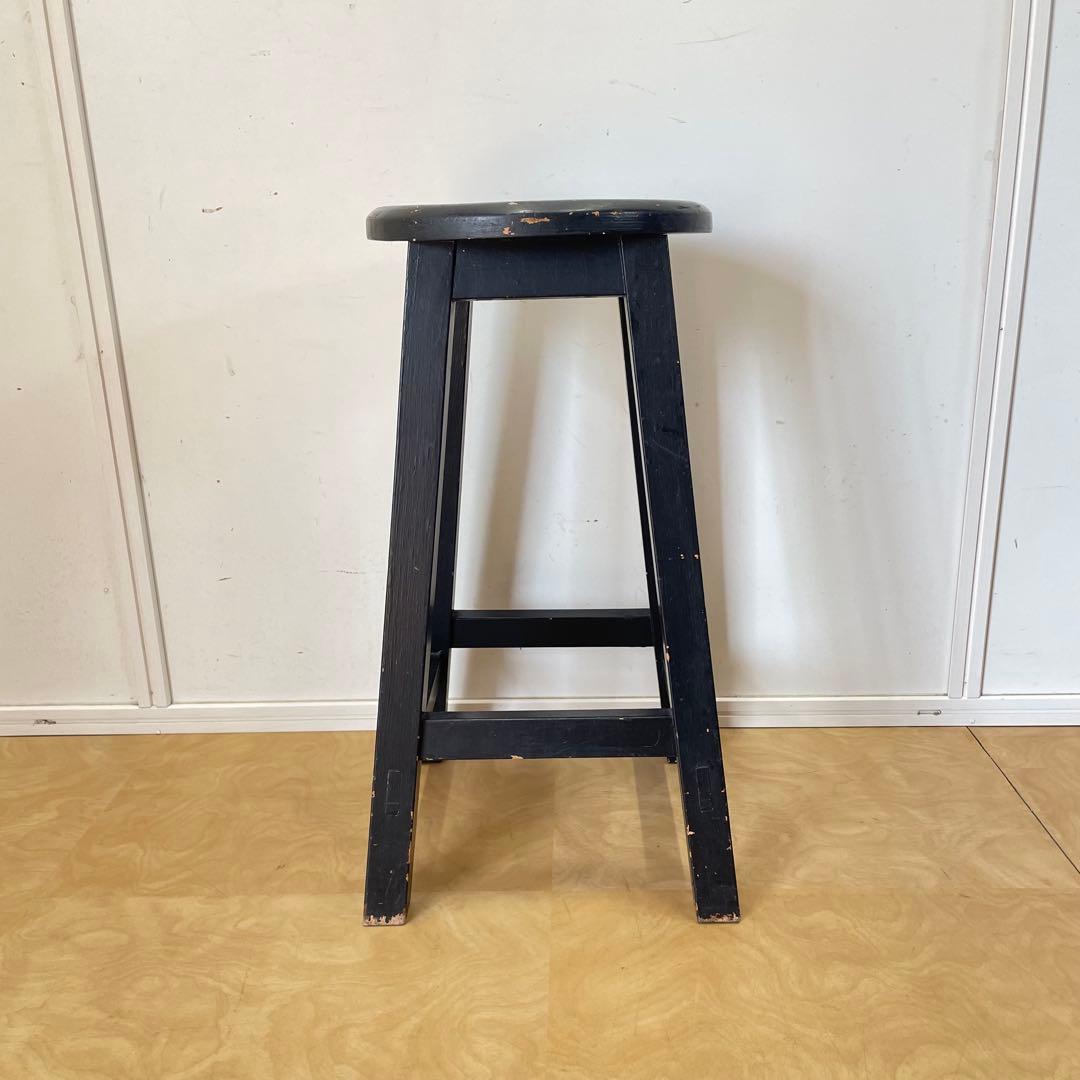 木製スツール 丸椅子 ハイスツール ビンテージ インダストリアル 黒 ブラック