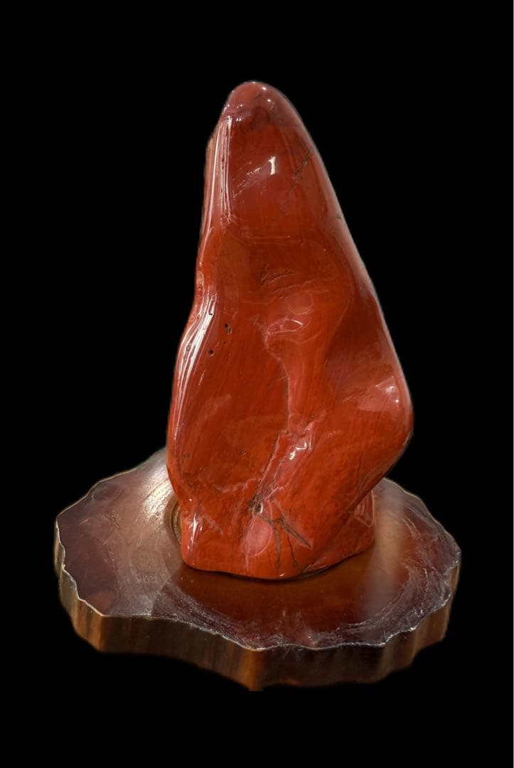 赤色の石の抽象置物鑑賞石 赤石 飾り石 碧玉 磨き石 台座付き 石 ストーン