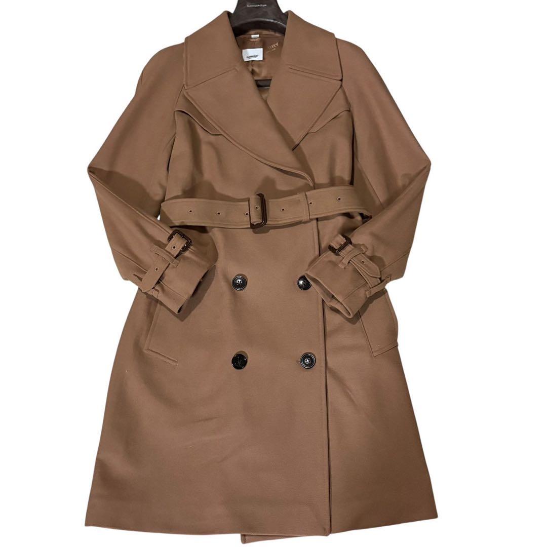 未使用級 BURBERRY カシミヤ混 女優襟 ジャガード ベルテッドコート