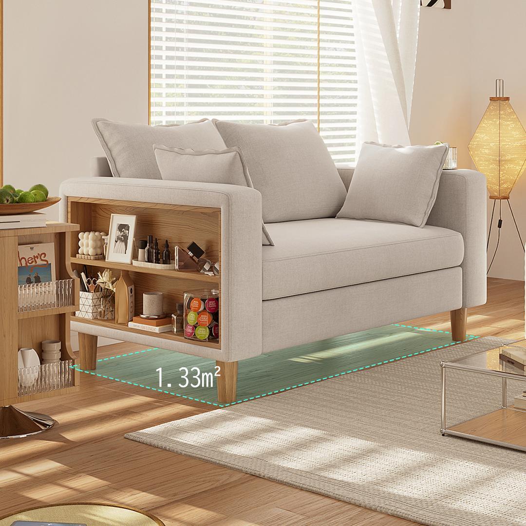 二人掛け 収納ソファー 多機能アームレスト（カップホルダー付） 幅123cm