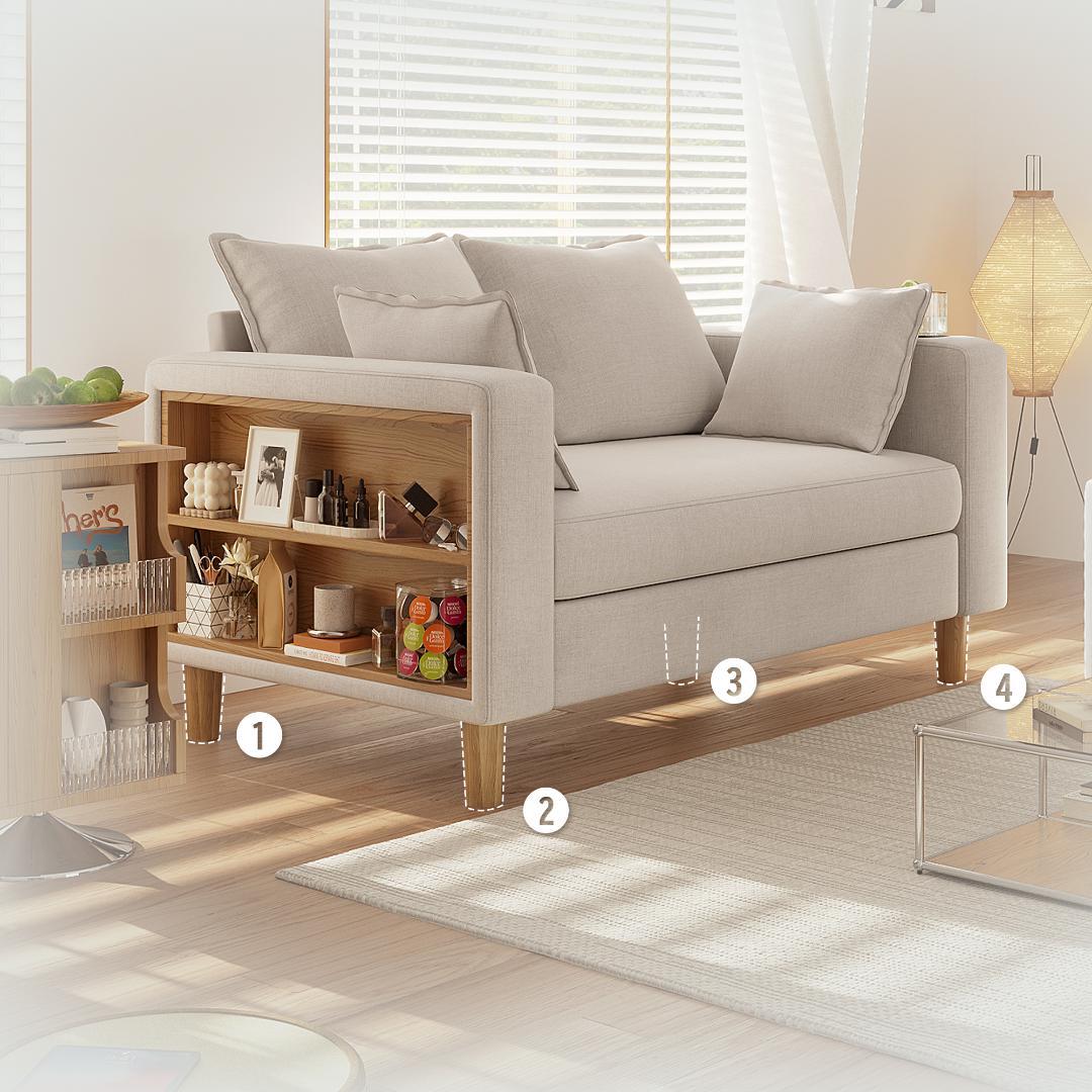 二人掛け 収納ソファー 多機能アームレスト（カップホルダー付） 幅123cm