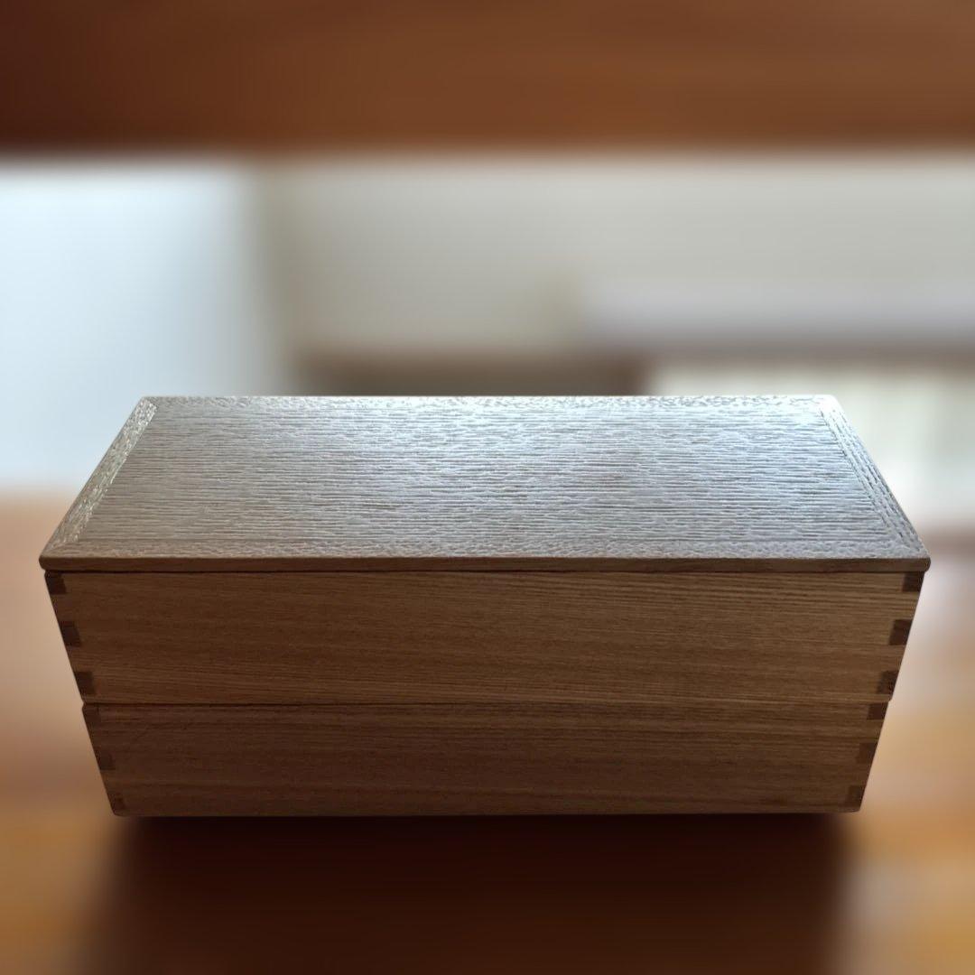 白木塗　タモ　長角二段弁当箱　内朱（大）組子　箱あり