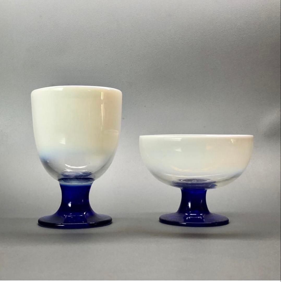 最終値下げ　青脚なつめ型と椀型2点 氷コップ　戦前ガラス　アンティーク