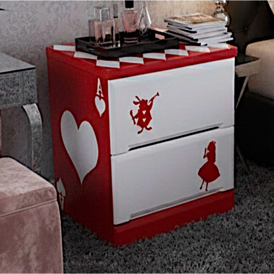 アリス風 アーガイル＆トランプ柄チェスト「赤」【送料無料】
