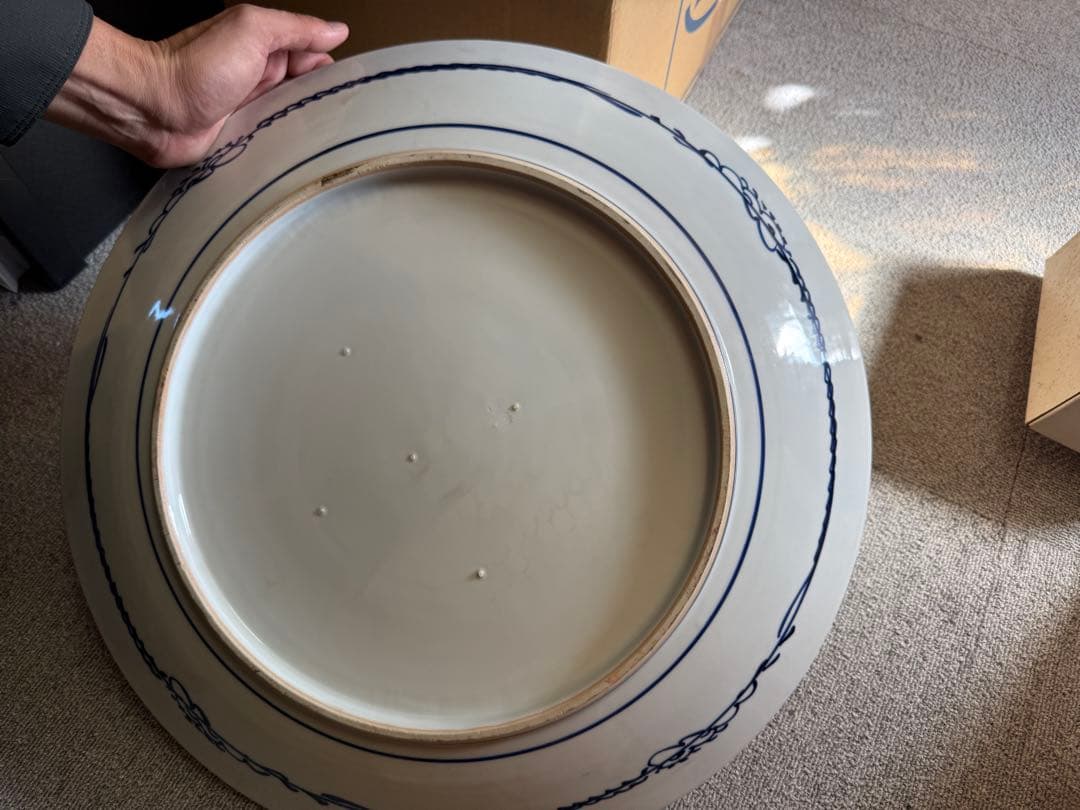 古伊万里 金襴手 花鳥楼閣文 大皿 明治初期 色絵飾皿 支釘跡五点 無銘 有田焼