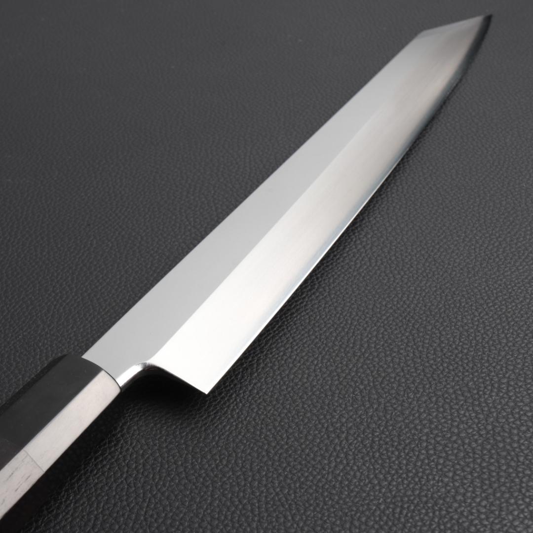 8743切付柳刃包丁9寸鏡面仕上げ刺身包丁 刃は究極の切れ味 黒檀黒水牛角八角柄