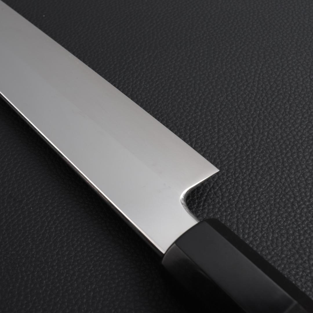8743切付柳刃包丁9寸鏡面仕上げ刺身包丁 刃は究極の切れ味 黒檀黒水牛角八角柄