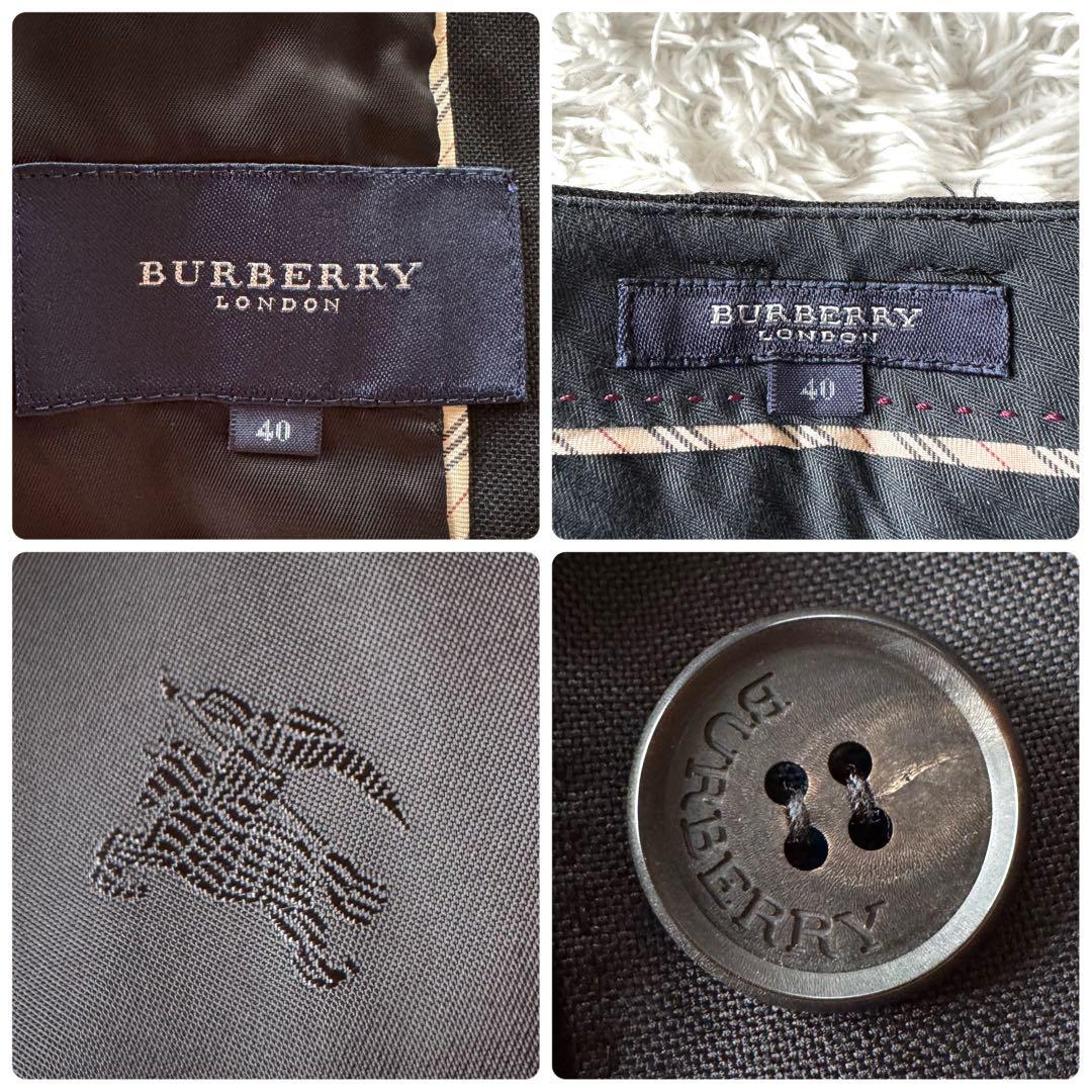 極美品　バーバリーロンドン パンツスーツ シルク　ノバチェック ホースロゴ　黒