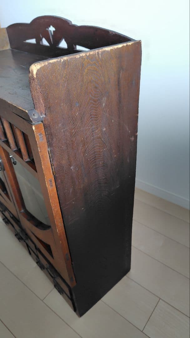 古家具　昭和レトロ　アンティーク 木製ガラス扉収納棚