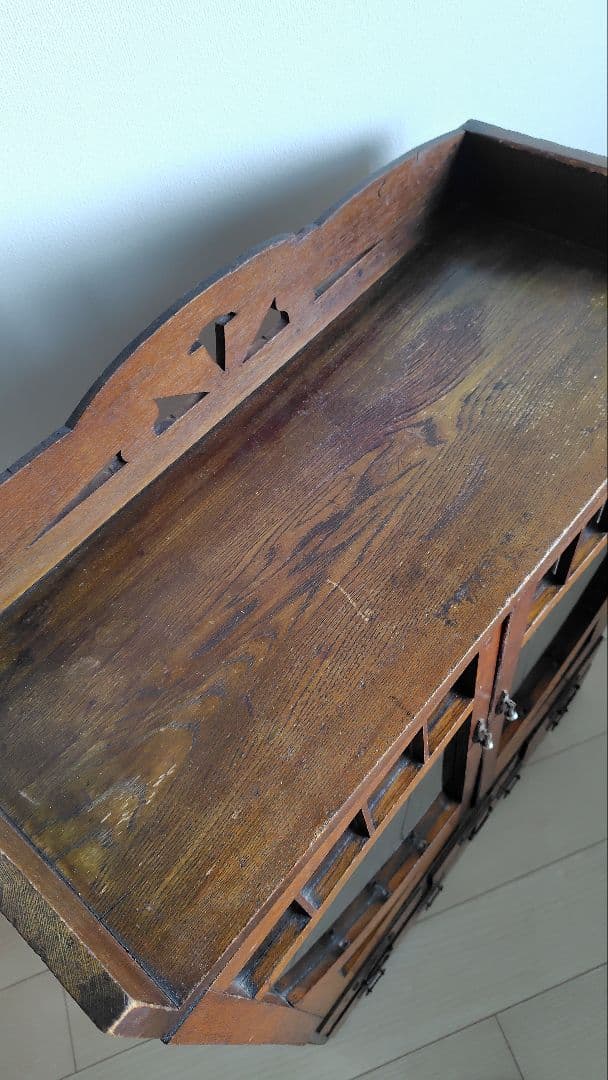 古家具　昭和レトロ　アンティーク 木製ガラス扉収納棚