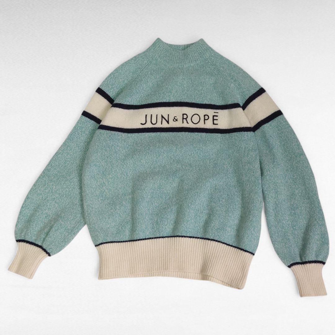 良品 JUN&ROPE フロントロゴパフスリーブ長袖プルオーバー ニット　M