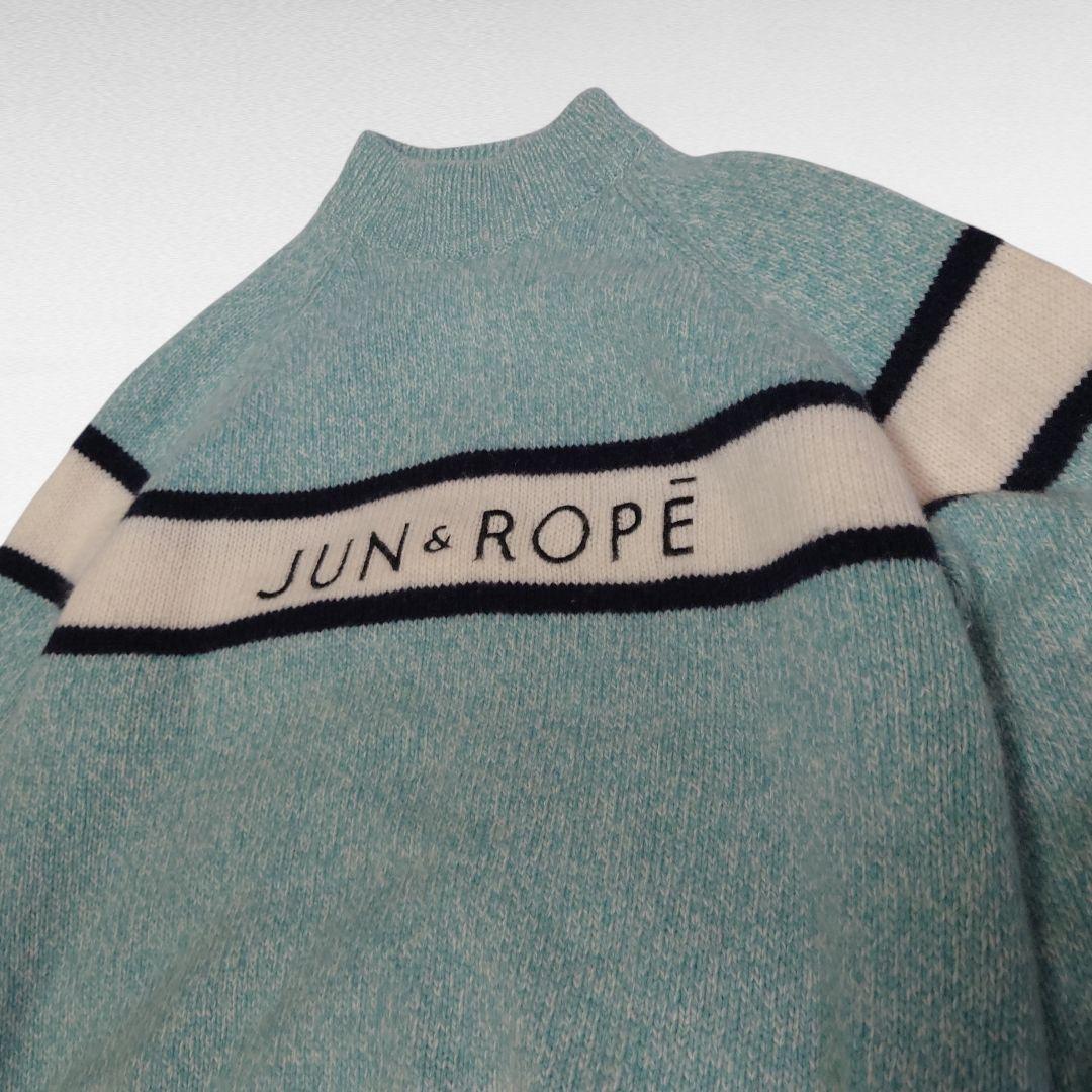 良品 JUN&ROPE フロントロゴパフスリーブ長袖プルオーバー ニット　M