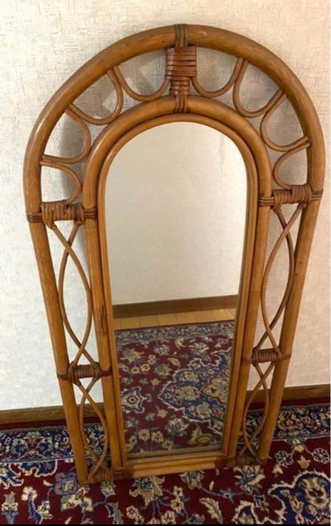 アンティーク籐ミラー