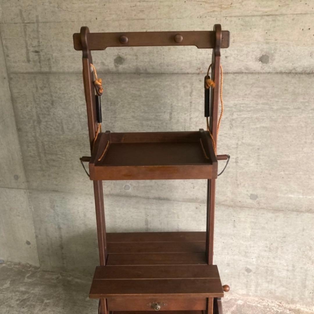 オールドカリモク ラック キャビネット 飾り棚 滑車 木製 レア 希少 レトロ