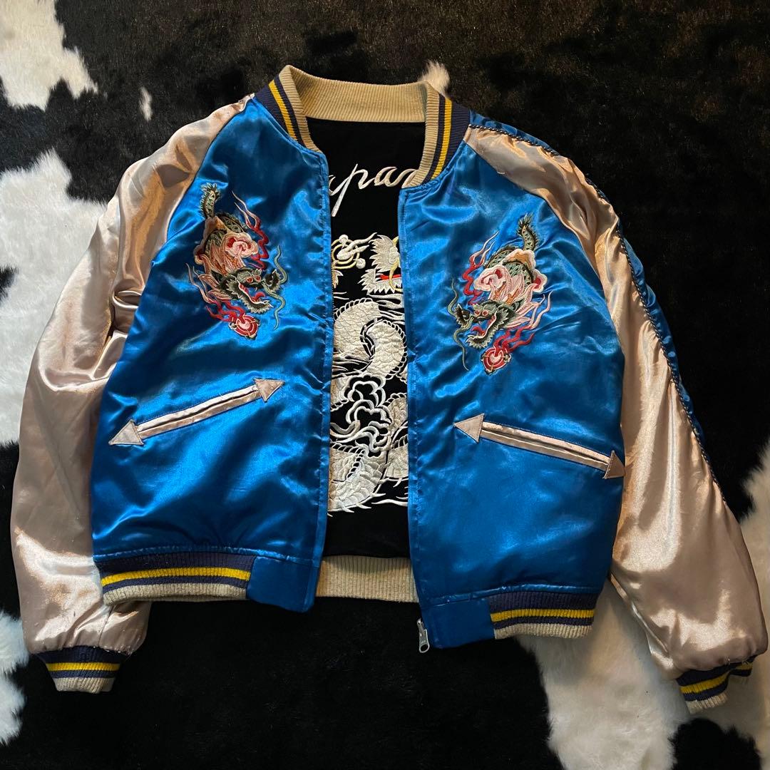 【希少】70’s 別珍 ビンテージリバーシブルスカジャン 両面刺繍 スーベニア