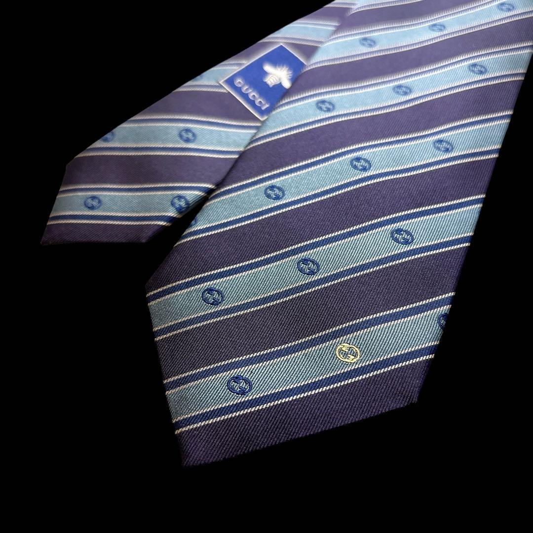 未使用 GUCCI 上品配色 GG柄 ネクタイ レジメンタル 細身