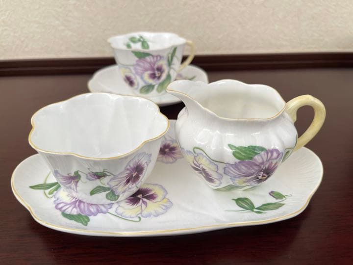 シェリー　ティーセット　パンジーの絵柄5点セット