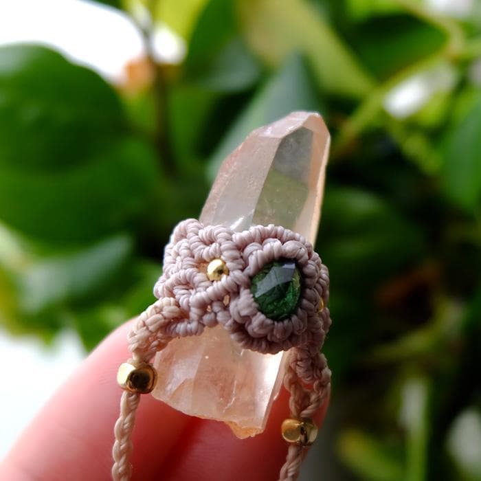 タンジェリンレムリアンクォーツ ・グリーントルマリン マクラメペンダント3691