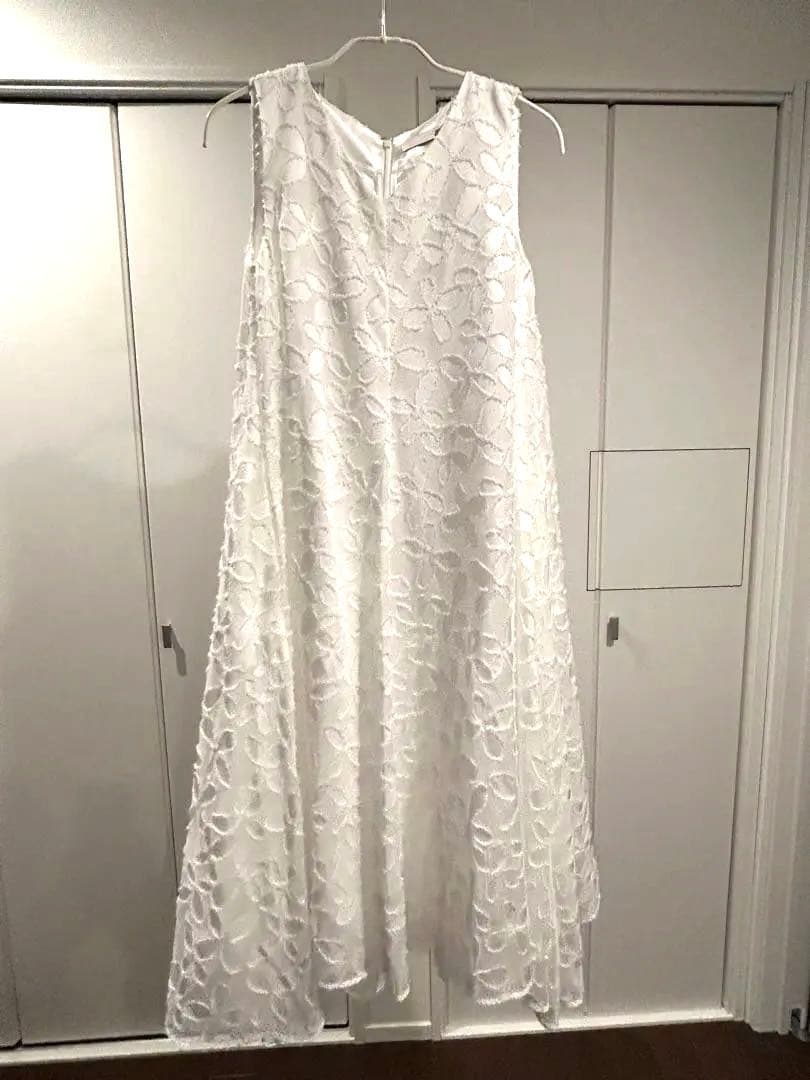 JENNE定価30800円カットジャガードAラインワンピースLホワイト