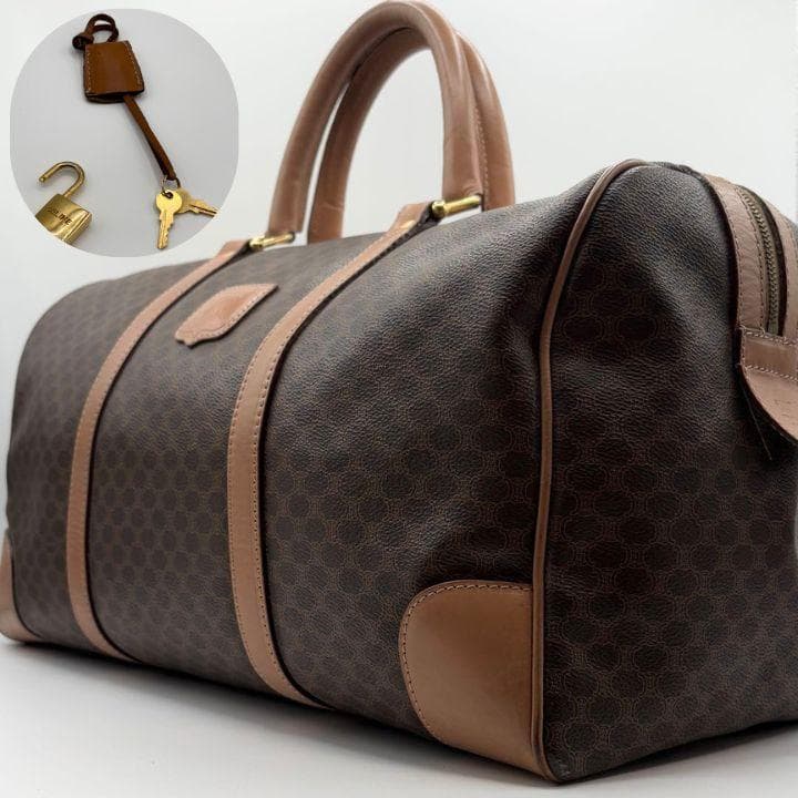 セリーヌ ボストンバッグ トリンオフ マカダム柄 ブラウン レザー 本革 PVC