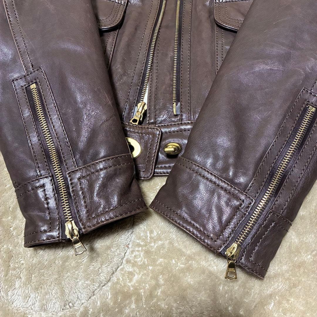 【さくりと】レザージャケット　ブラウン　茶色　ファー　リアルファー　本革