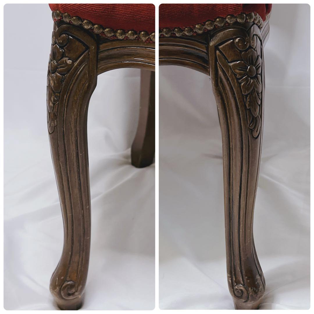 椅子　チェア　アンティーク　レトロ　木製　木彫　レッド　赤