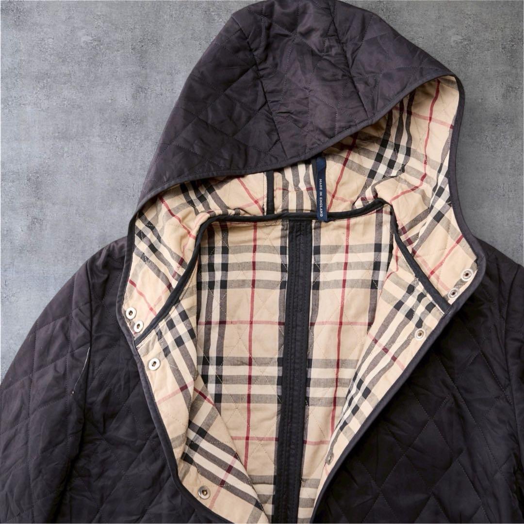 BurberryLondonノバチェック裏地フード付き ロングコートキルティング