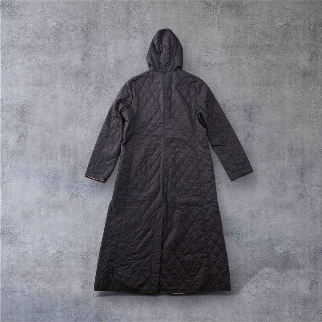 BurberryLondonノバチェック裏地フード付き ロングコートキルティング