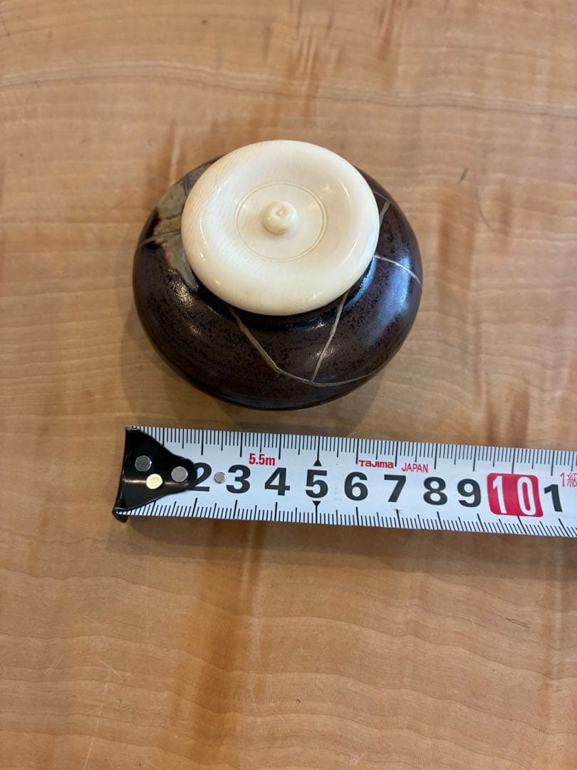 佐久間勝山 萬古焼 松古窯 平茶入 茶道具 金継ぎ 共箱