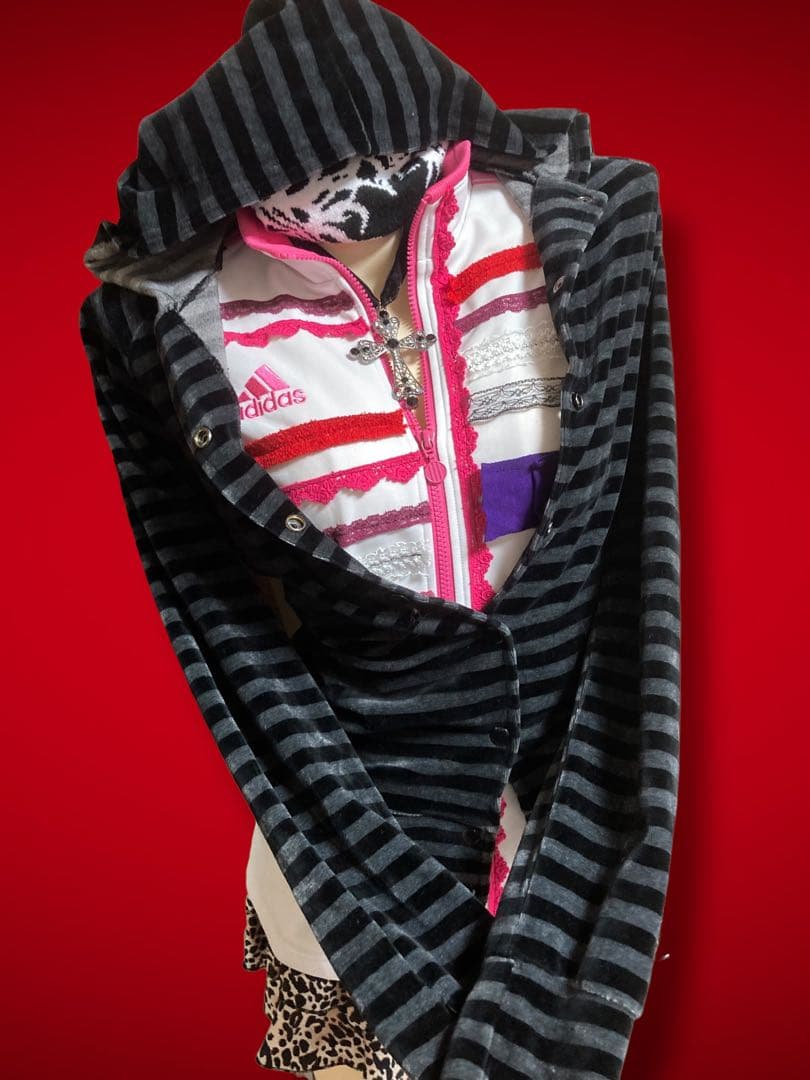 y2k再構築adidas白平成ギャルレースふりふりトラックジャケット小悪魔古着屋