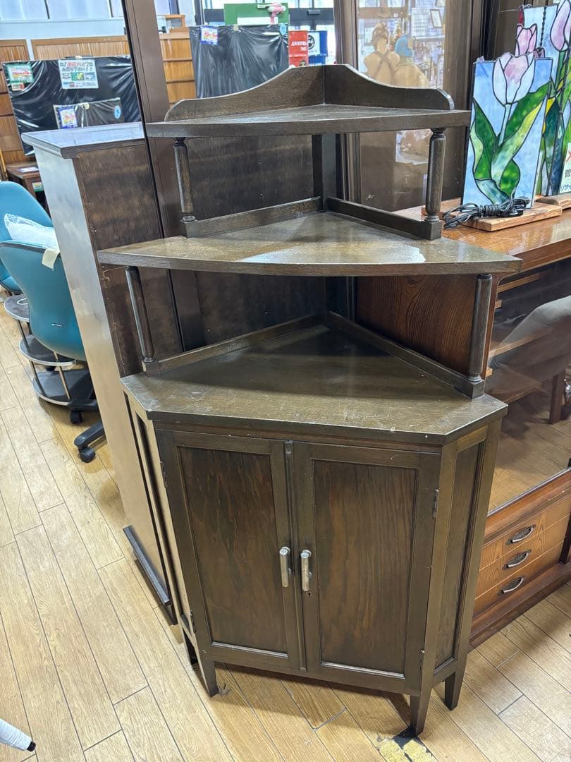 T61 ダークブラウン コーナーキャビネット 昭和レトロ