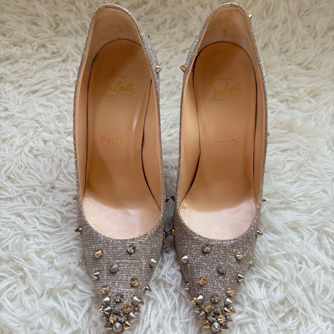 ✨クリスチャンルブタン　シルバーグリッター　スタッズ　パンプス　ハイヒール　23