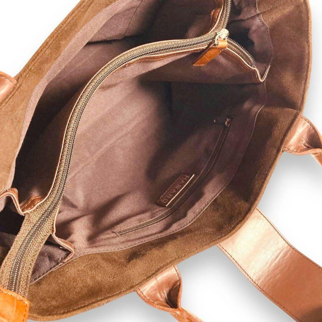 【未使用】濱野皮革工藝 HAMANO ハマノ ハンドバッグ スエード クロコA4