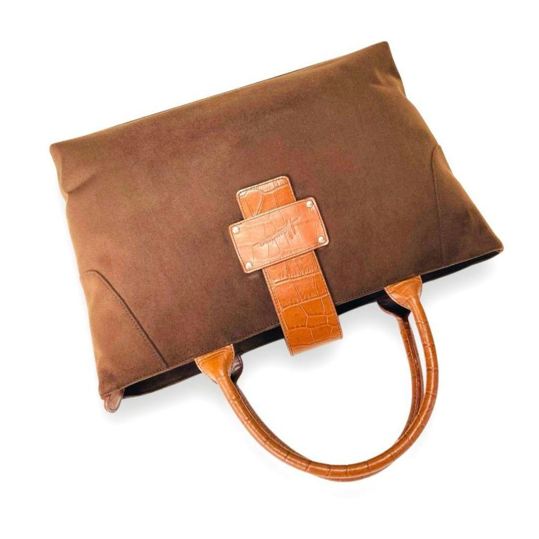 【未使用】濱野皮革工藝 HAMANO ハマノ ハンドバッグ スエード クロコA4