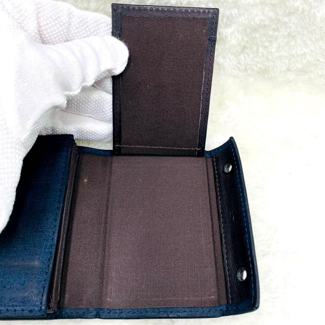 m+ エムピウ 折り財布 ミッレフォッリエ Ⅱ P25 クアドレッティ ネイビー