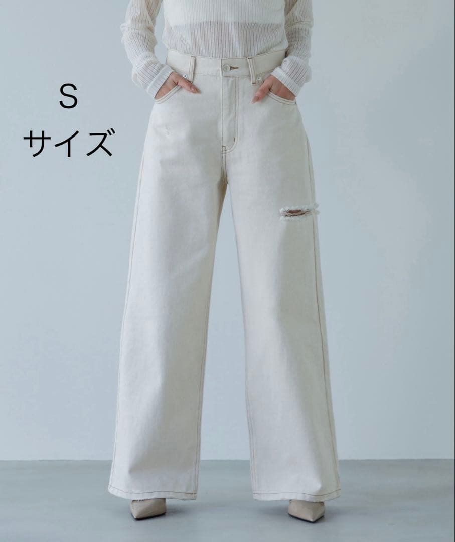 SENEE ホワイト ワイドレッグデニム Sサイズ