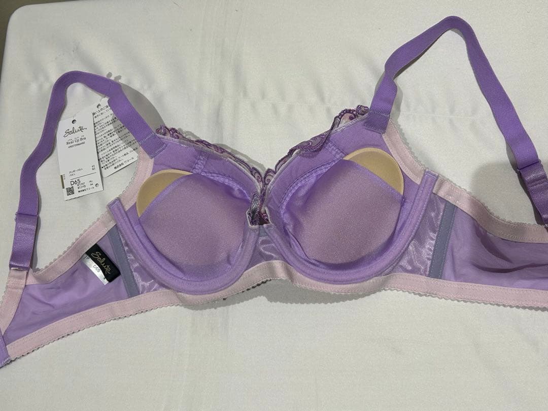 【D65】Salute パープル 花柄ブラジャーショーツセット
