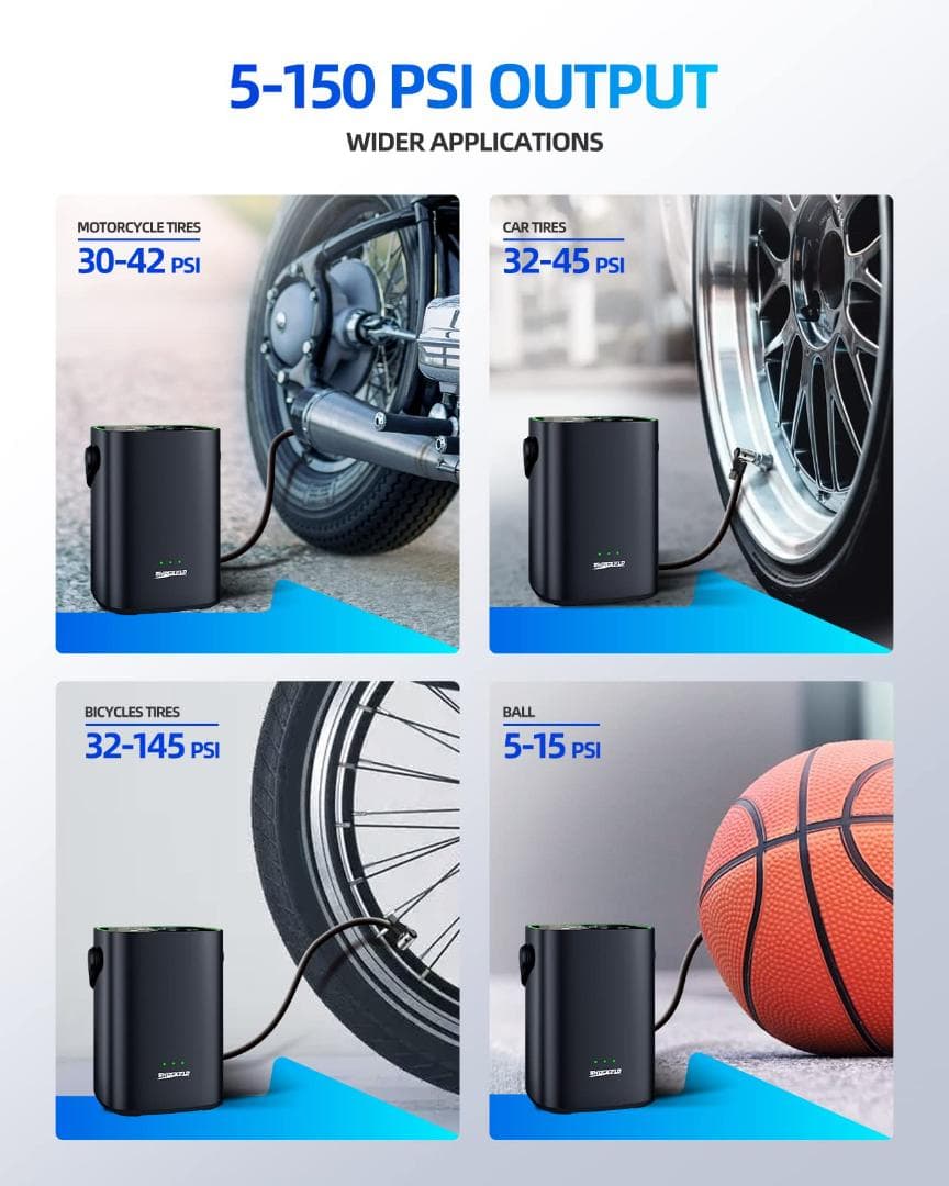 4500mAh エアコンプレッサー 電動エアポンプ 充電式 最大150PSI