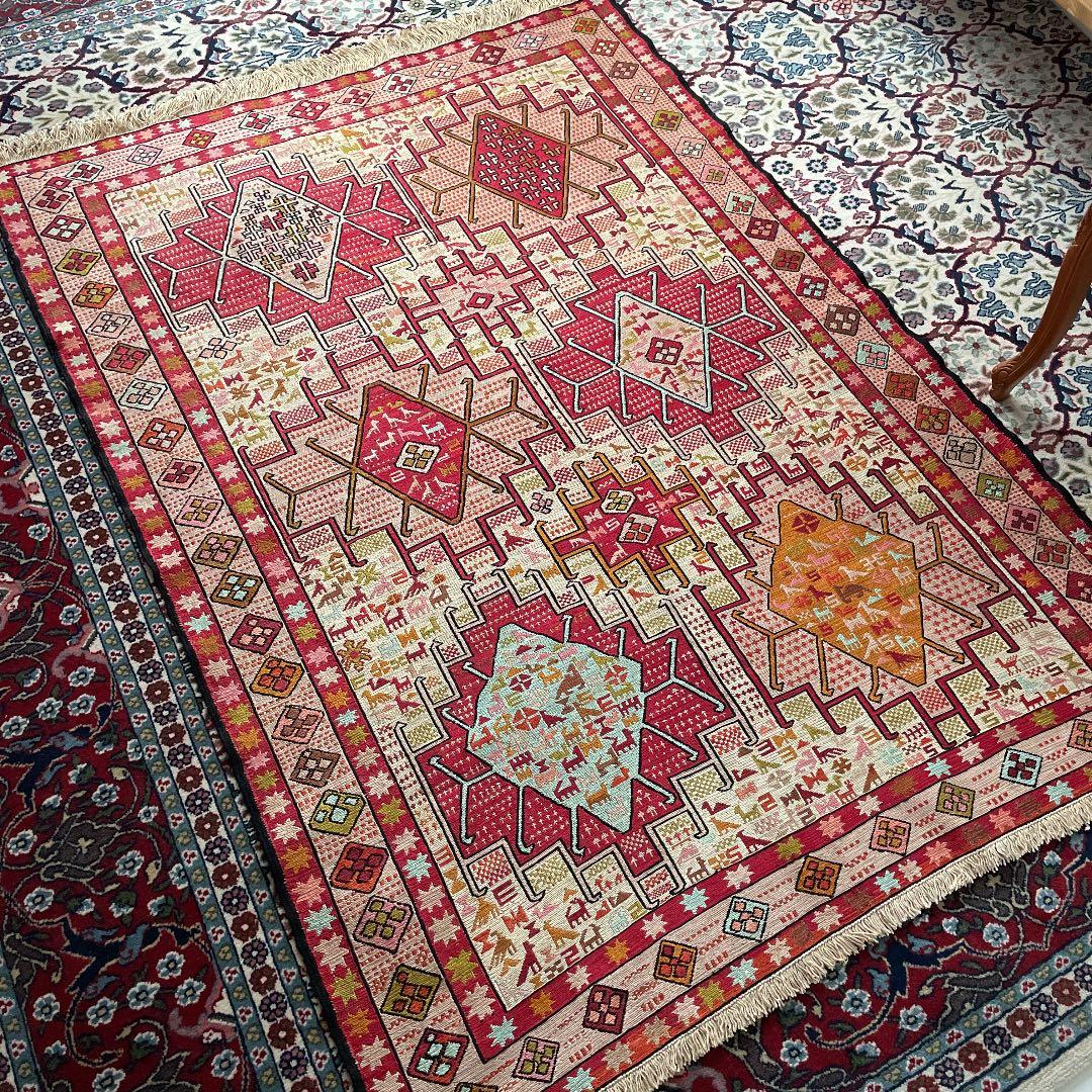 シャーサヴァン　スマック織キリム　シルク製　約136cm×101cm 未使用品