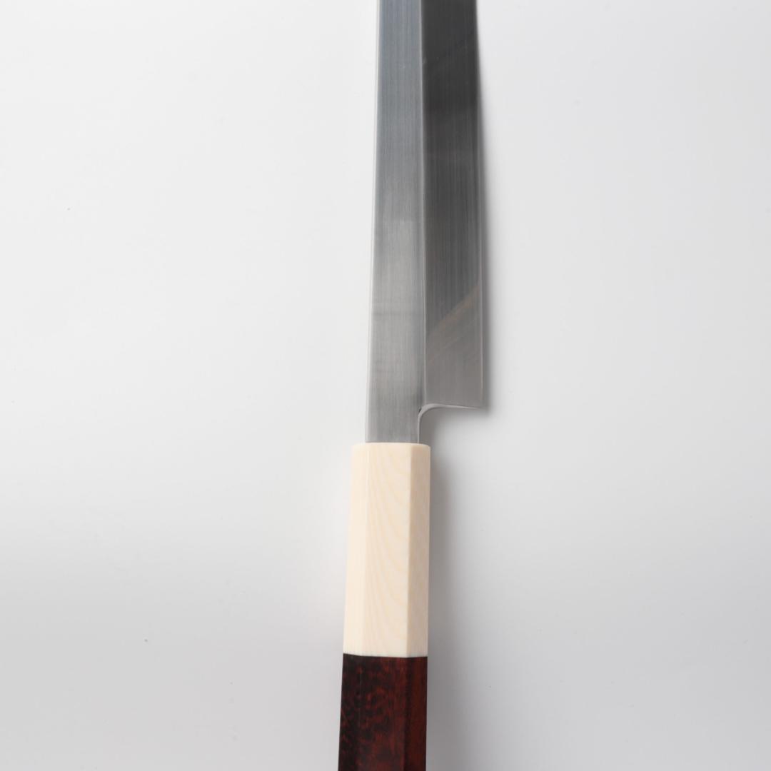梵静刃物マグロ包丁刃渡二尺 ヘアライン仕上げ刺身包丁反りスネークウッド柄 鞘付き