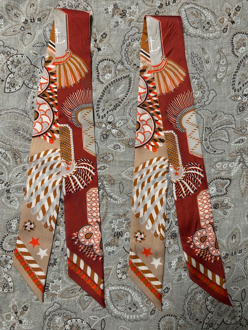 HERMES エルメス　ツイリー 2本❗️式典肩章 シルク スカーフ オレンジ系