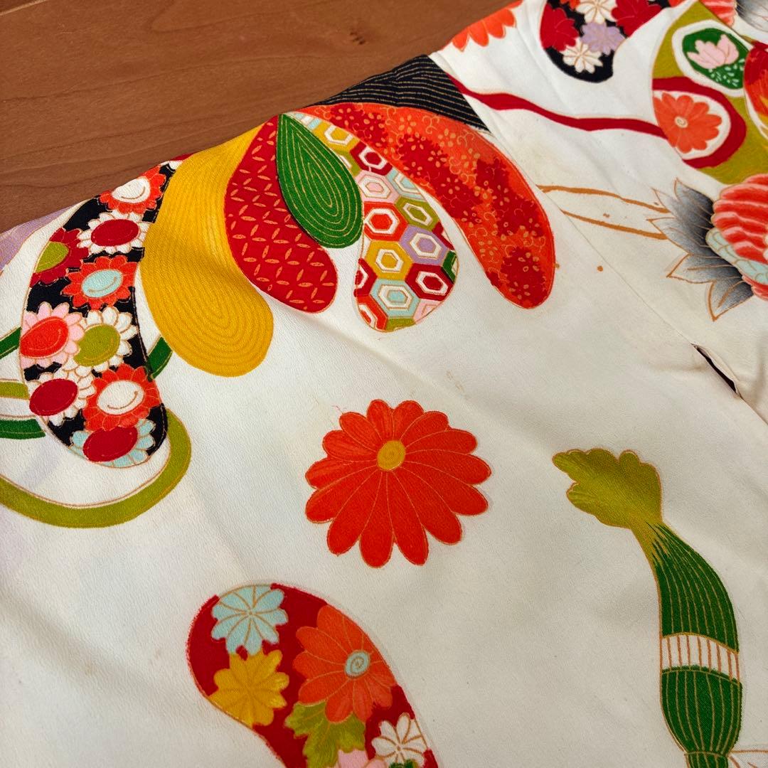 七五三 3歳 アンティーク 鶴 着物 長襦袢 被布 セット