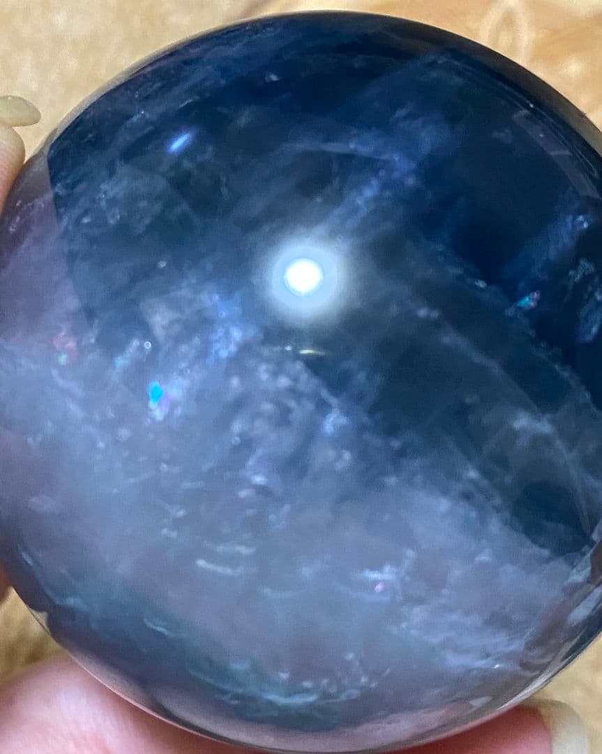 ★ブルー✖ホワイト★フローライト★ラビットヘア★キラキラ オーロラ 虹★スフィア