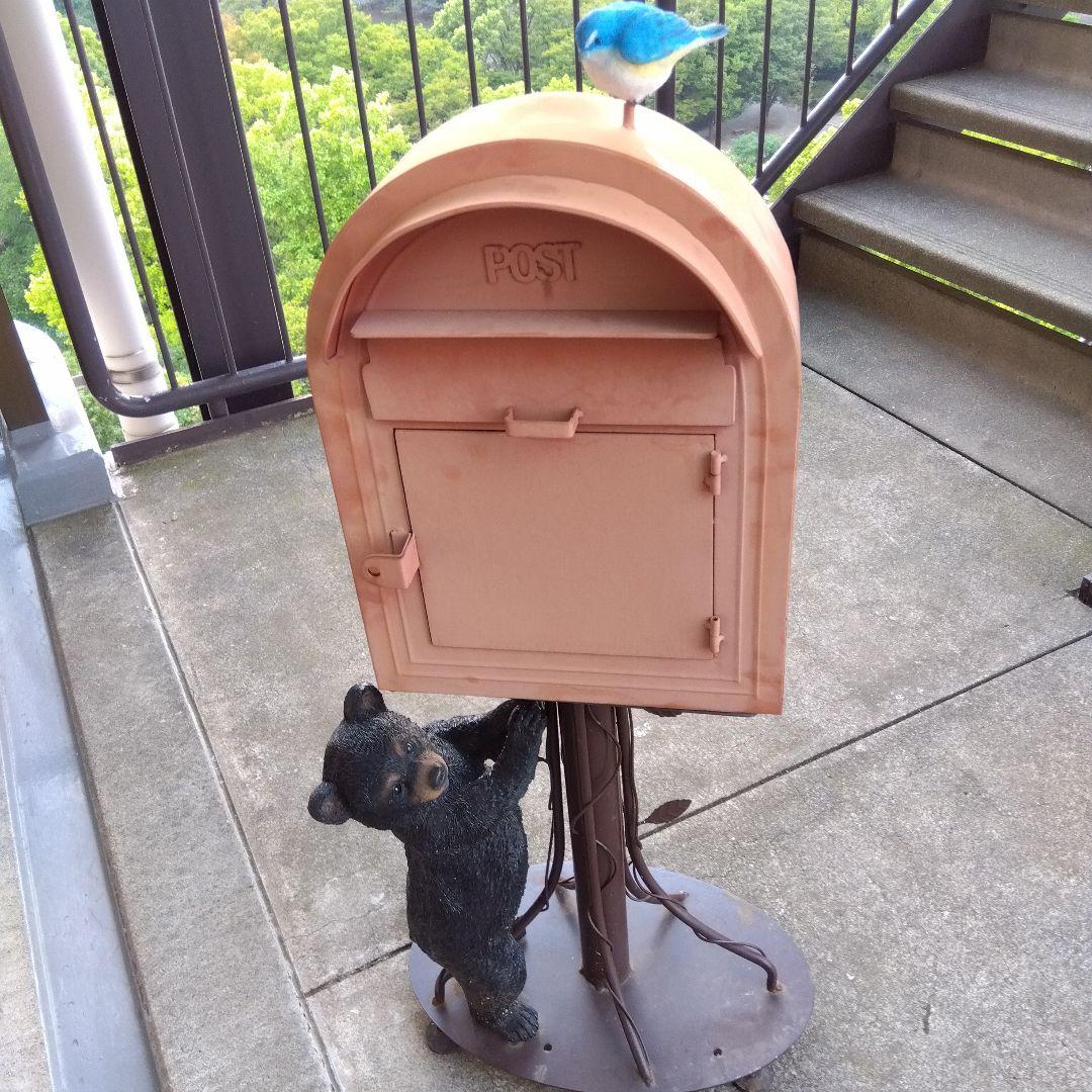 郵便受けポストガーデニング置物熊と鳥鍵つき8800円にお値下げ